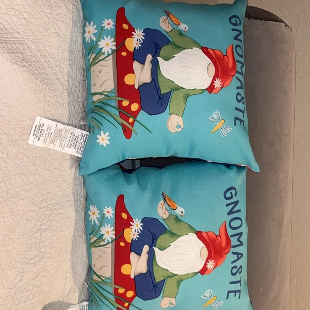 Gnomaste Pillow with mushroom and strawberry accents. 2 pillow bundle nwt